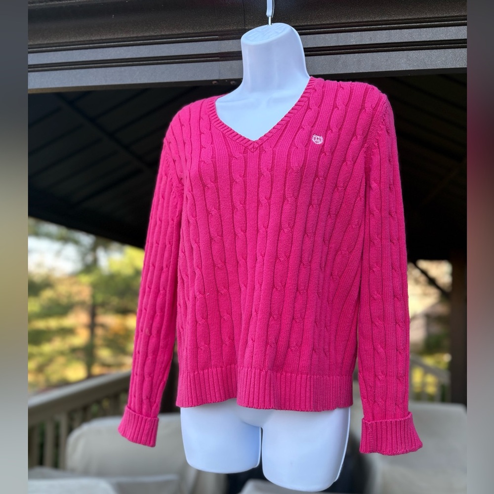 Chaps V-Neck Pink Cable Knit Sweater, Size: M